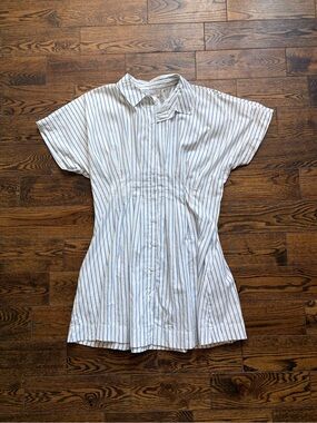 Japna White Dress with Blue Pinstripes